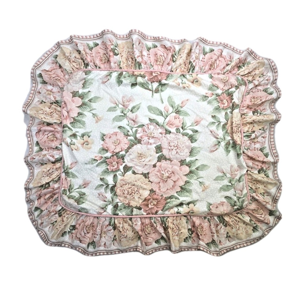 Vintage 80 90s Cottagecore Grandmillennial Floral Pillow Shams Ruffle Quilted